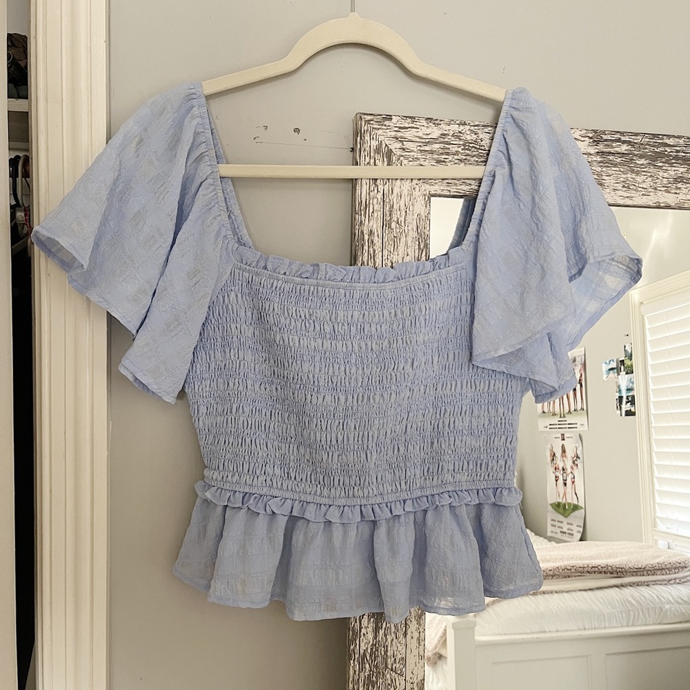 Blue Puff Sleeve Top